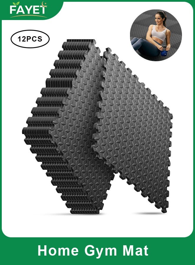 FAYET EVA Foam Interlocking Floor Mats, Double Sided Anti-Slip Puzzle Tiles with Border Edges, Cushioned Waterproof Floor Padding for Home, Living Room, Garage, Kids Play Area, Yoga and Pilates（30*30cm) - Image 1